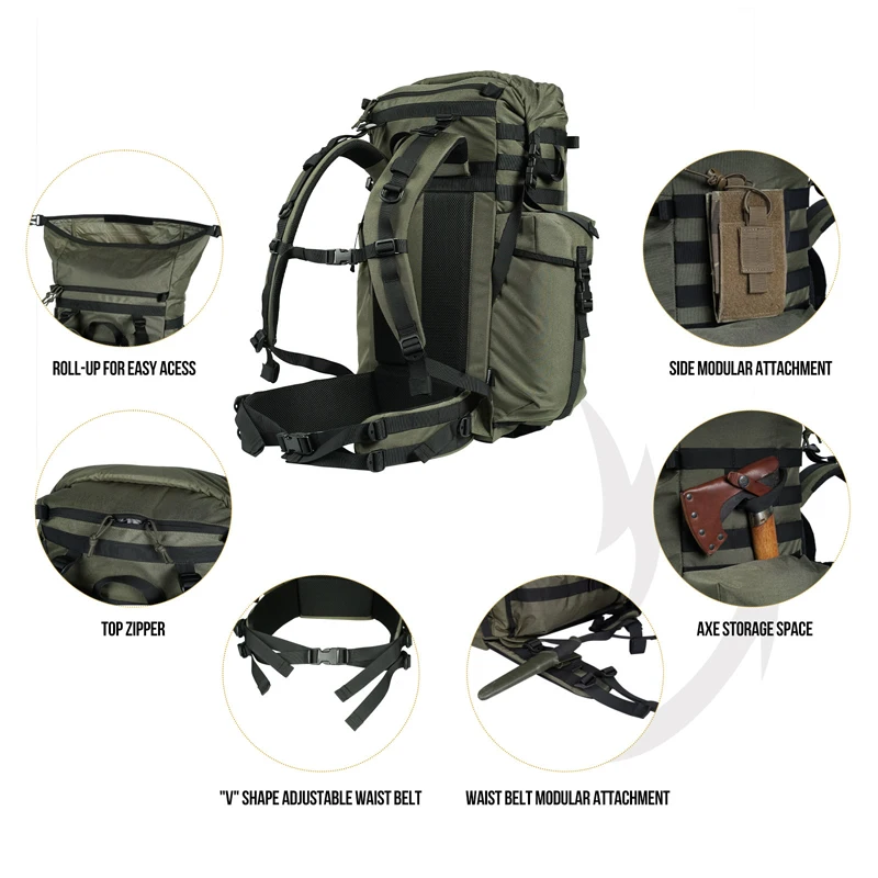 OneTigris WILD ROCKET Bushcraft Pack 45L Rucksack Outdoor Travel Roll Top Backpack With Water Resistant Coating & Axe Holders