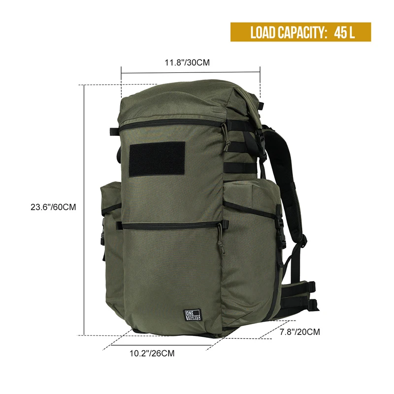 OneTigris WILD ROCKET Bushcraft Pack 45L Rucksack Outdoor Travel Roll Top Backpack With Water Resistant Coating & Axe Holders