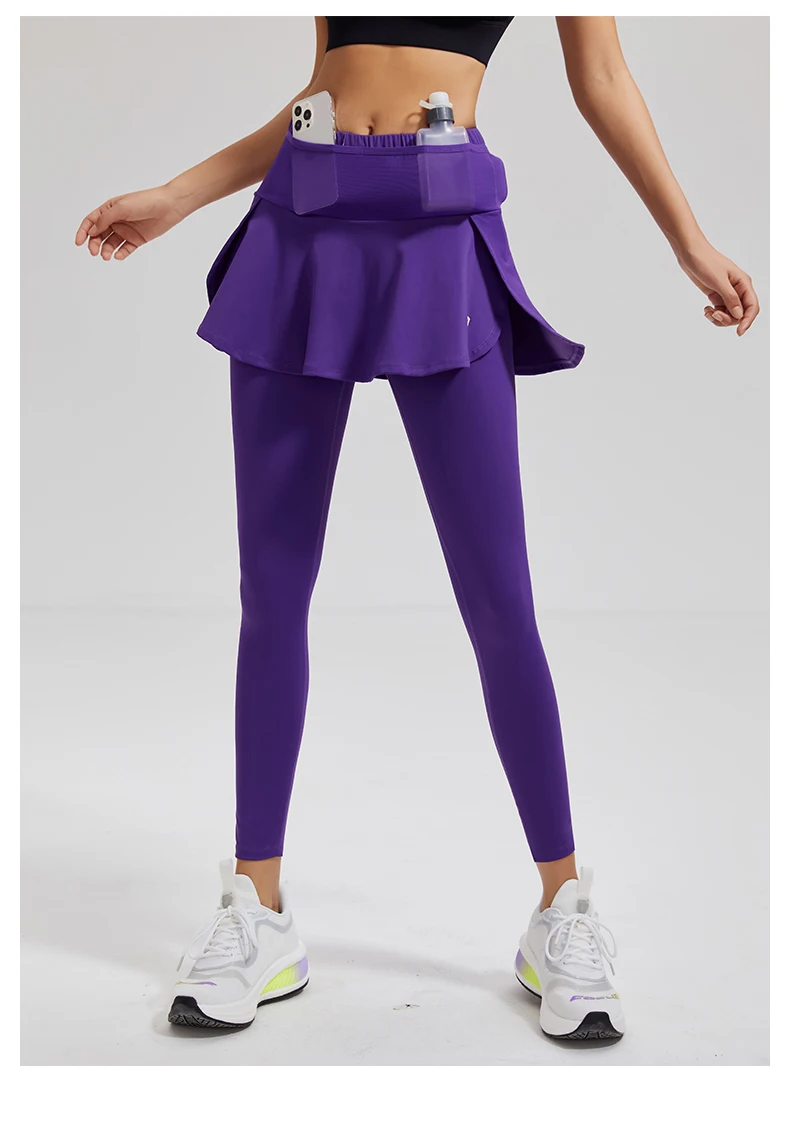 2023 Women High Waist Tennis Pants Running Skirt Legging Gym Fitness Yoga Skort Sports Golf One-piece Leggings With Pockets