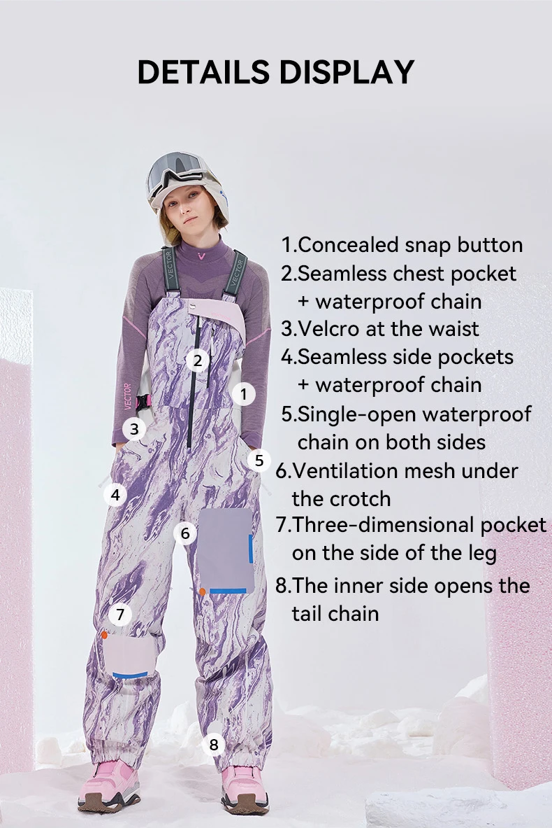 VECTOR Men and Women 3L Ski Pants Windproof and Waterproof Solona Fabric Outdoor Skiing Other Autumn Winter Outdoor Activitie