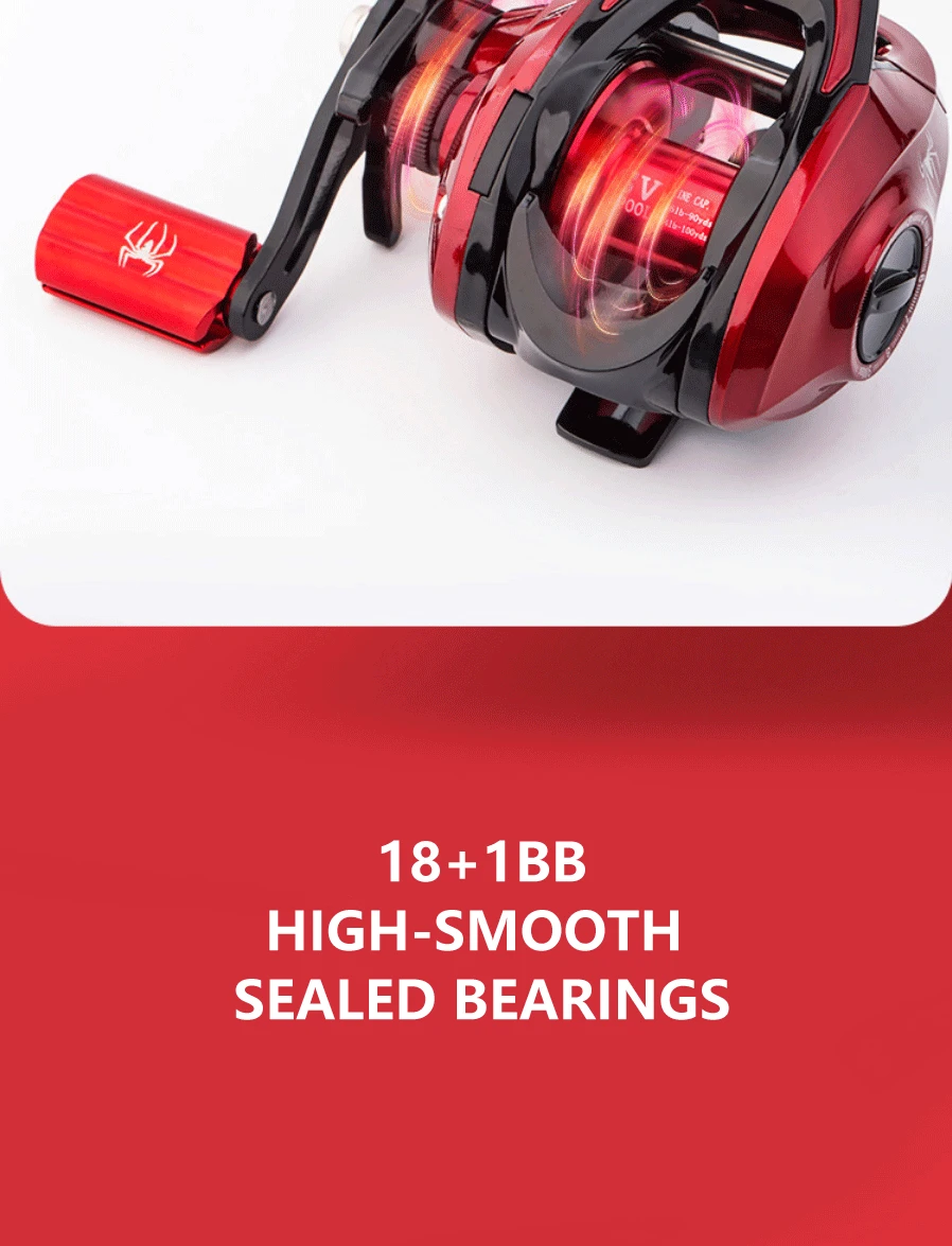 High Quality 18+1BB Black/Red Baitcasting Fishing Reel Aluminum Alloy Spool Saltwater Bass 7.2:1 High Speed Fishing Wheel