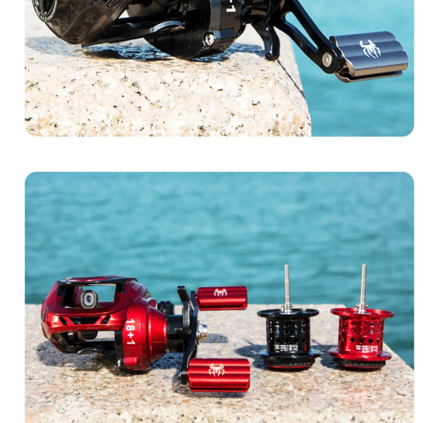 High Quality 18+1BB Black/Red Baitcasting Fishing Reel Aluminum Alloy Spool Saltwater Bass 7.2:1 High Speed Fishing Wheel