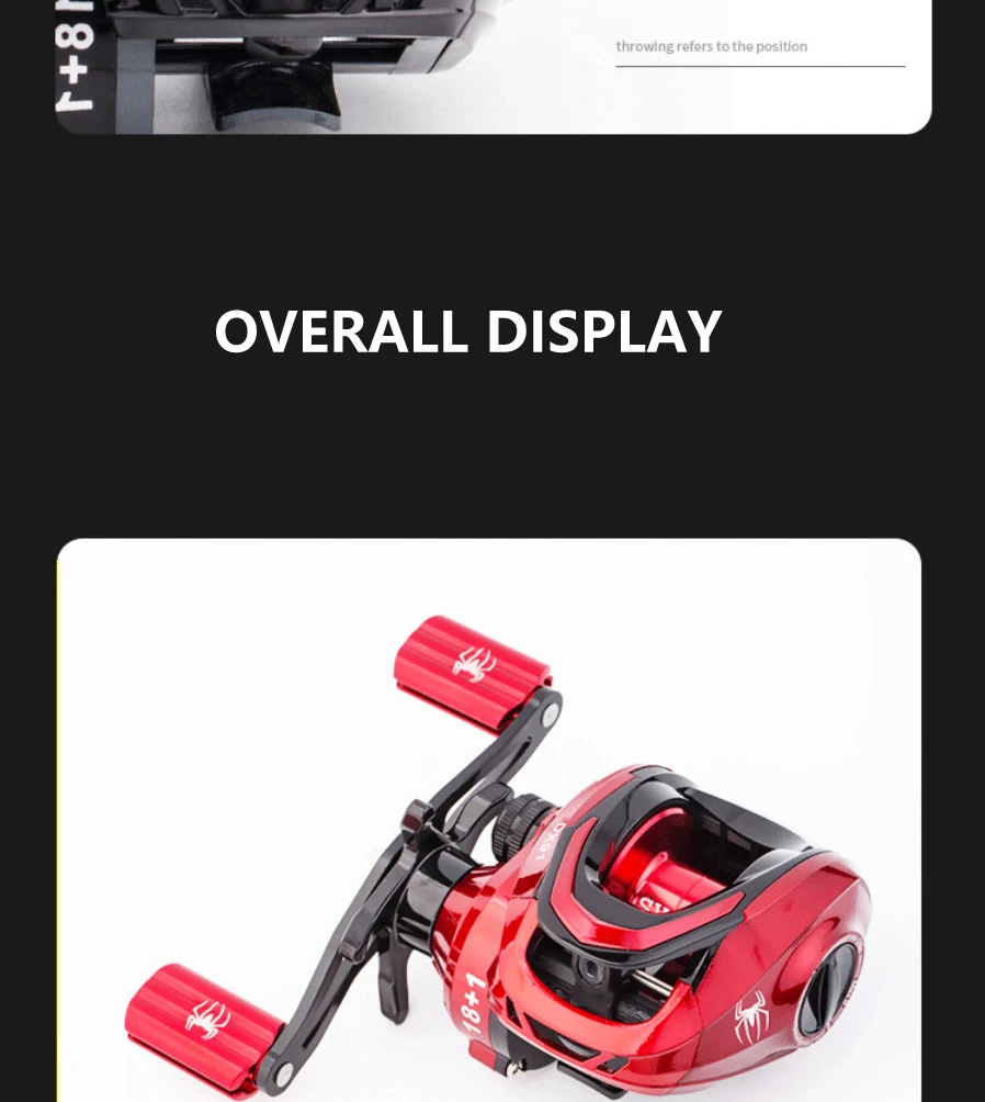 High Quality 18+1BB Black/Red Baitcasting Fishing Reel Aluminum Alloy Spool Saltwater Bass 7.2:1 High Speed Fishing Wheel