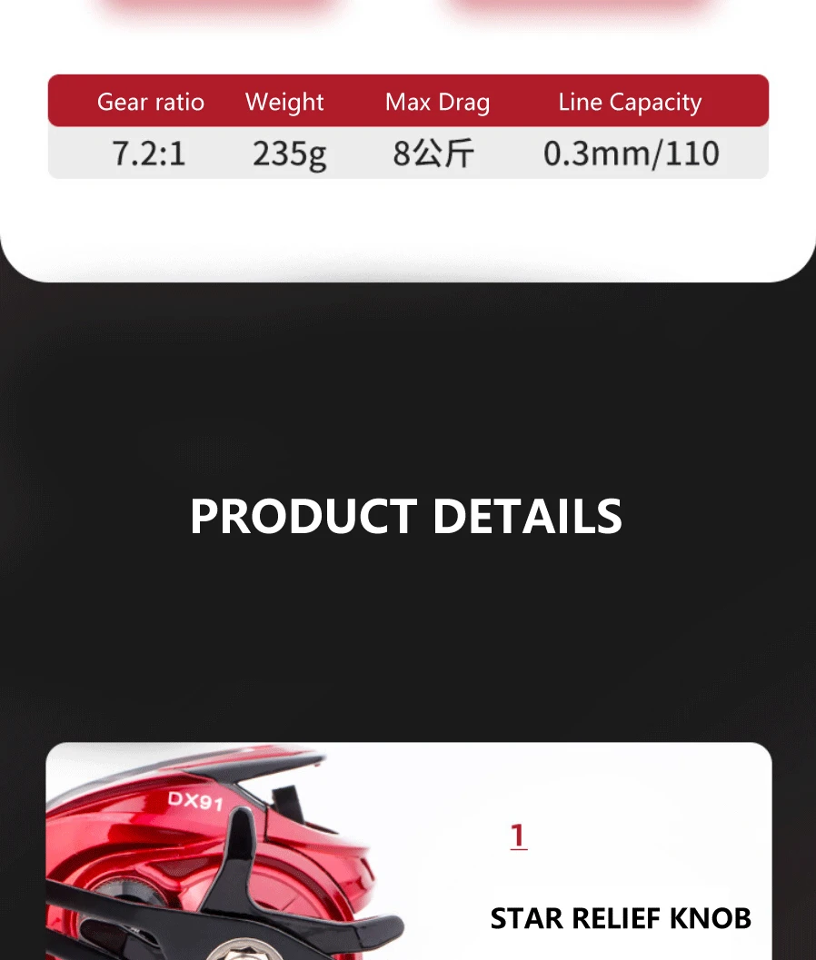 High Quality 18+1BB Black/Red Baitcasting Fishing Reel Aluminum Alloy Spool Saltwater Bass 7.2:1 High Speed Fishing Wheel