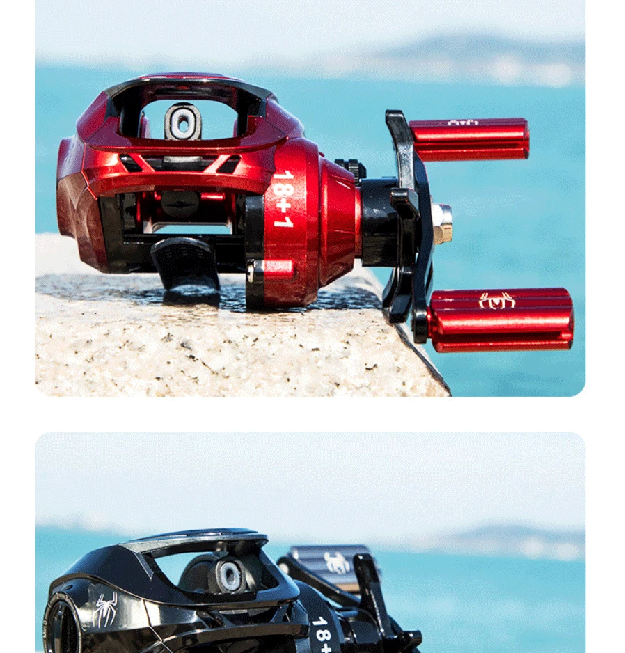 High Quality 18+1BB Black/Red Baitcasting Fishing Reel Aluminum Alloy Spool Saltwater Bass 7.2:1 High Speed Fishing Wheel