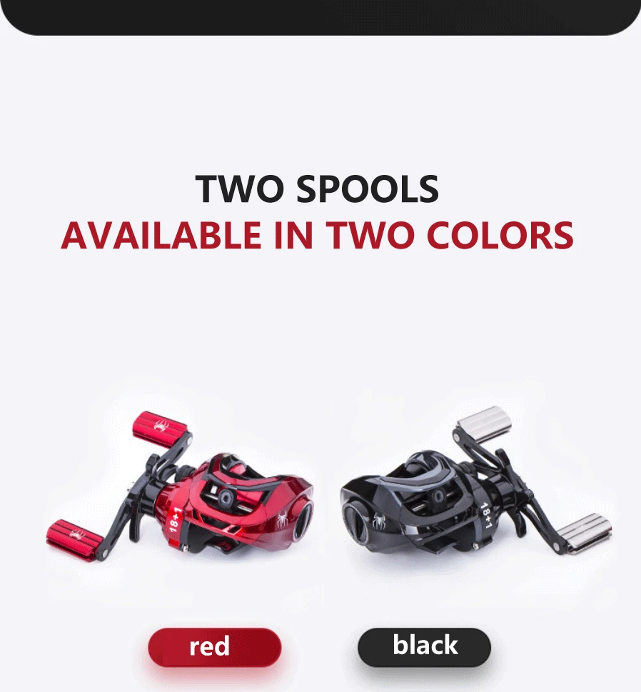 High Quality 18+1BB Black/Red Baitcasting Fishing Reel Aluminum Alloy Spool Saltwater Bass 7.2:1 High Speed Fishing Wheel