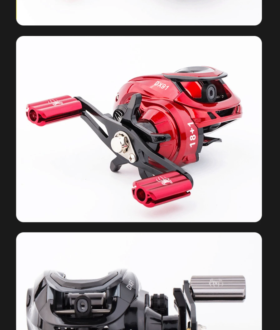 High Quality 18+1BB Black/Red Baitcasting Fishing Reel Aluminum Alloy Spool Saltwater Bass 7.2:1 High Speed Fishing Wheel