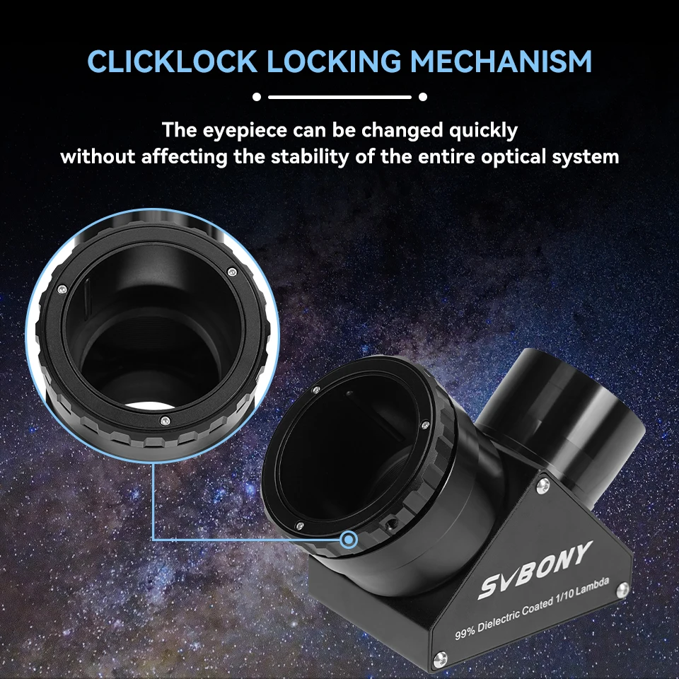 Svbony SV223 1.25/2 inch 99% Reflective Dielectric Coating 90° Clicklock Mirror 1/10 Lambda for Linking Eyepiece and Objective
