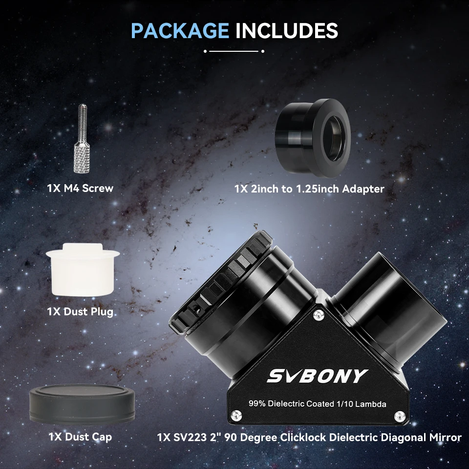 Svbony SV223 1.25/2 inch 99% Reflective Dielectric Coating 90° Clicklock Mirror 1/10 Lambda for Linking Eyepiece and Objective