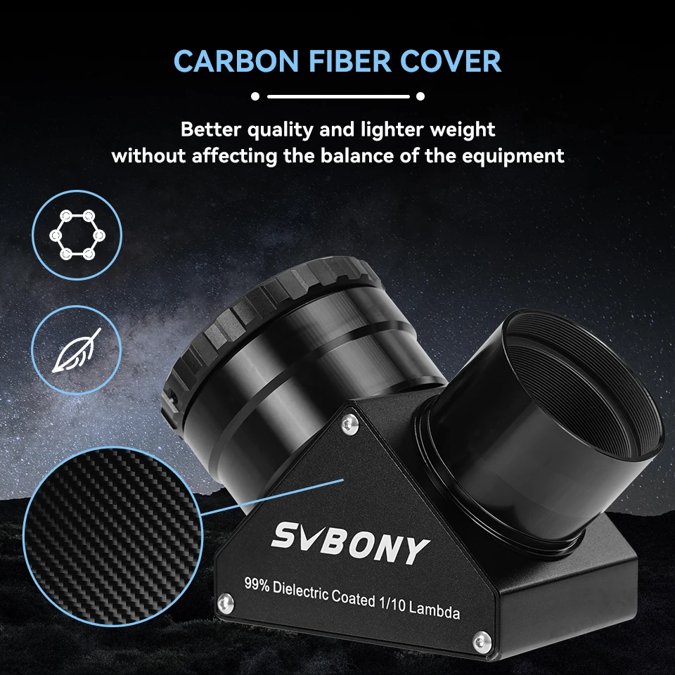 Svbony SV223 1.25/2 inch 99% Reflective Dielectric Coating 90° Clicklock Mirror 1/10 Lambda for Linking Eyepiece and Objective