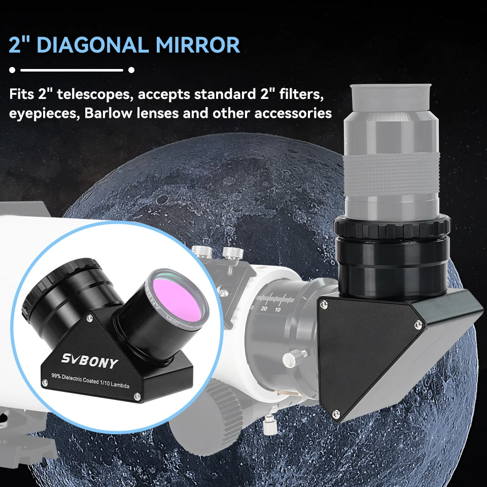 Svbony SV223 1.25/2 inch 99% Reflective Dielectric Coating 90° Clicklock Mirror 1/10 Lambda for Linking Eyepiece and Objective