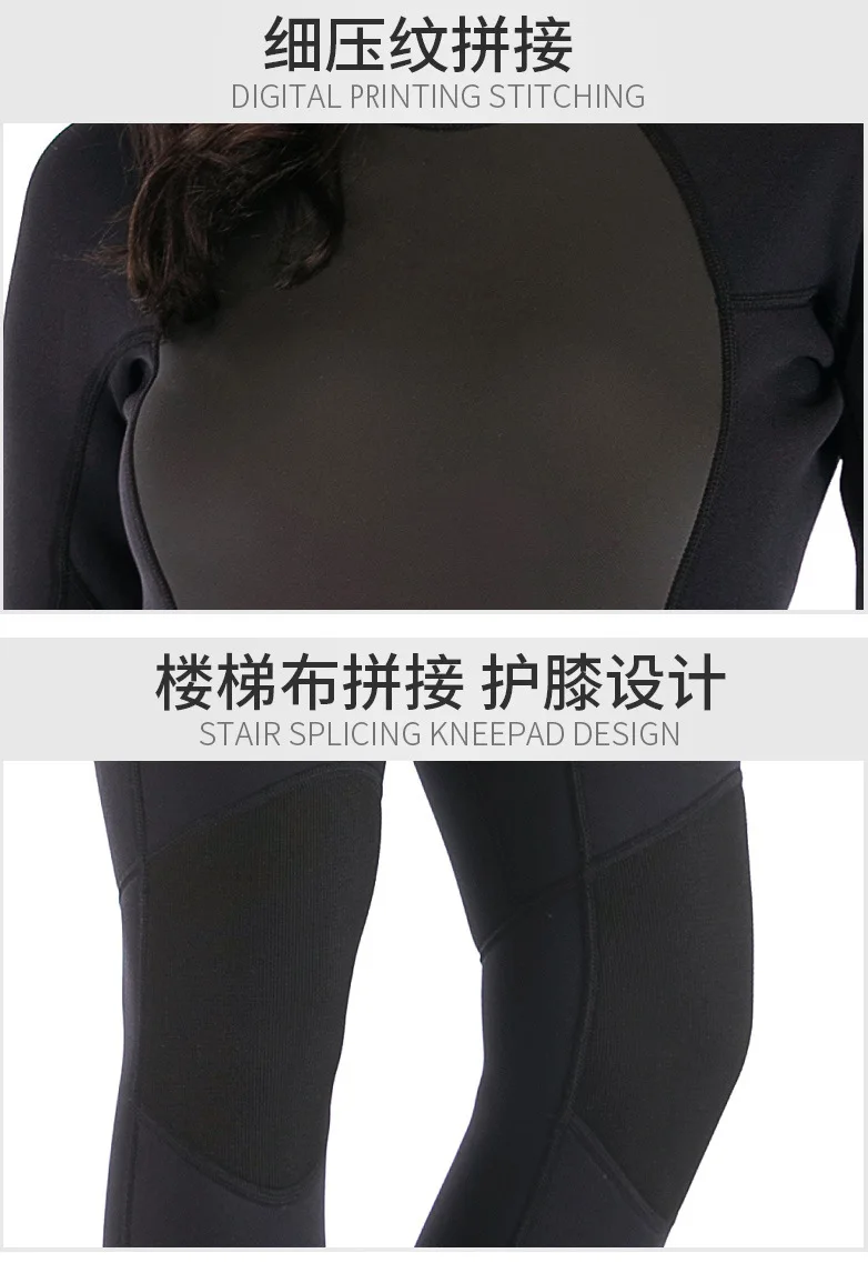Womens 3mm Neoprene Long Sleeves Wetsuit One-piece Diving Suit Back Zip for Scuba Diving Snorkeling Surfing Swim Spearfishing