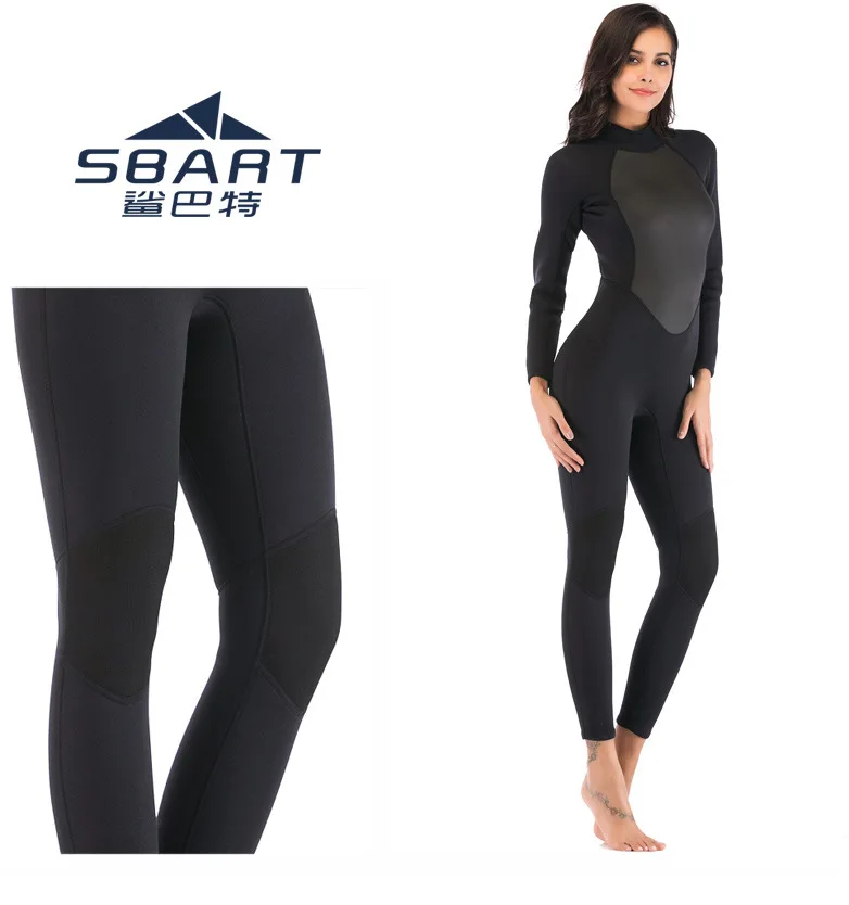 Womens 3mm Neoprene Long Sleeves Wetsuit One-piece Diving Suit Back Zip for Scuba Diving Snorkeling Surfing Swim Spearfishing