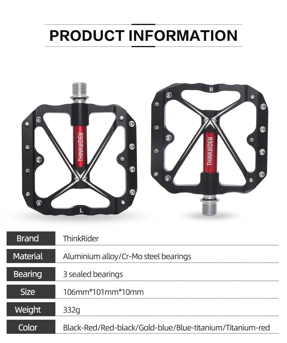 ThinkRider 3 Sealed Bearings Bicycle Pedals Flat Bike Pedals MTB Road  Mountain Bike Pedals Wide Platform Accessories Part