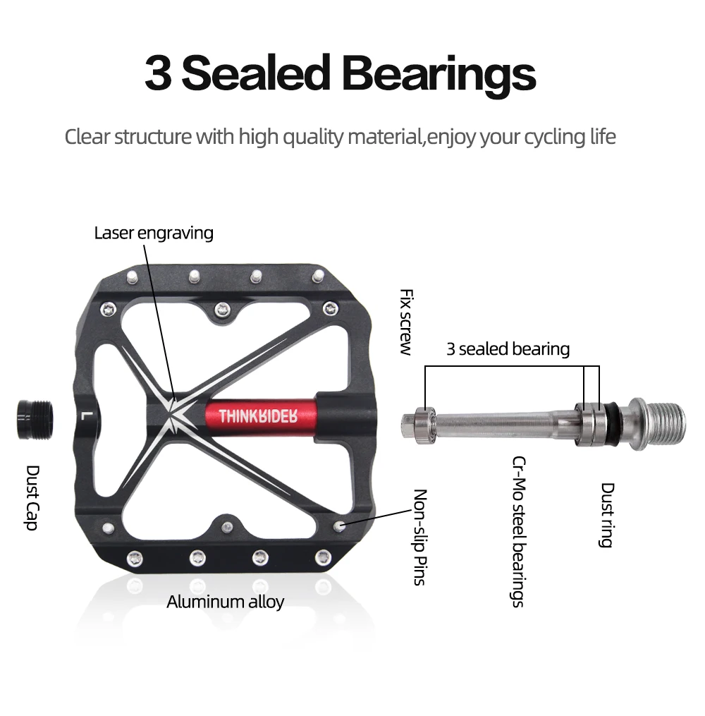 ThinkRider 3 Sealed Bearings Bicycle Pedals Flat Bike Pedals MTB Road  Mountain Bike Pedals Wide Platform Accessories Part