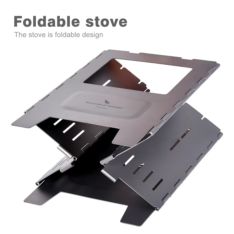 Boundless Voyage Outdoor Titanium Folding Wood Stove With Pot Bracket Camping Charcoal Burner Ti2010C UNIGEAR X DRAGON HORSE