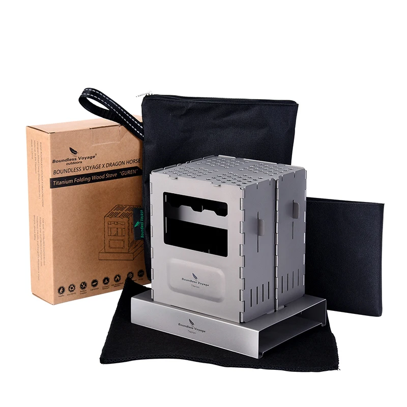 Boundless Voyage Outdoor Titanium Folding Wood Stove With Pot Bracket Camping Charcoal Burner Ti2010C UNIGEAR X DRAGON HORSE