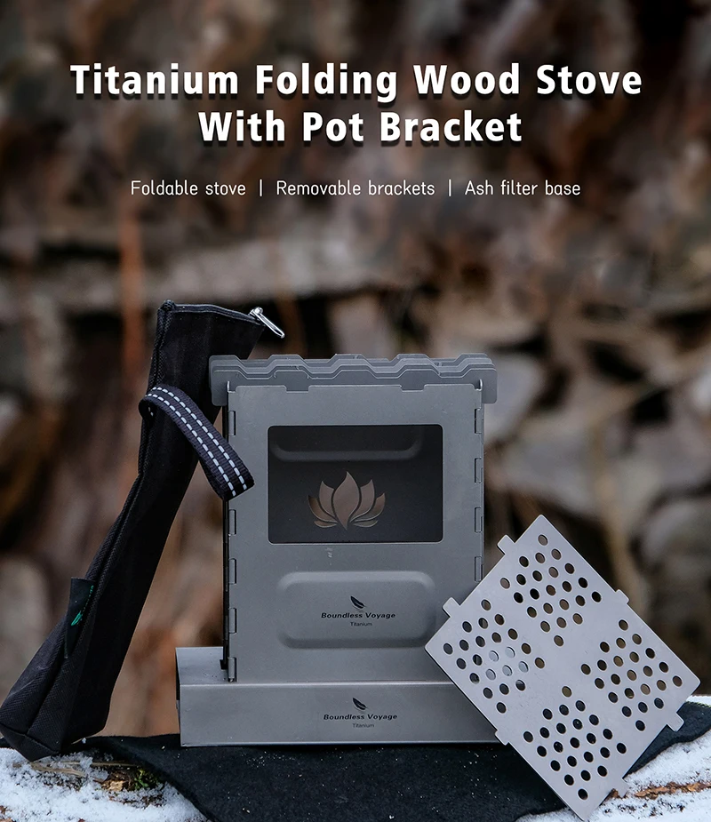 Boundless Voyage Outdoor Titanium Folding Wood Stove With Pot Bracket Camping Charcoal Burner Ti2010C UNIGEAR X DRAGON HORSE