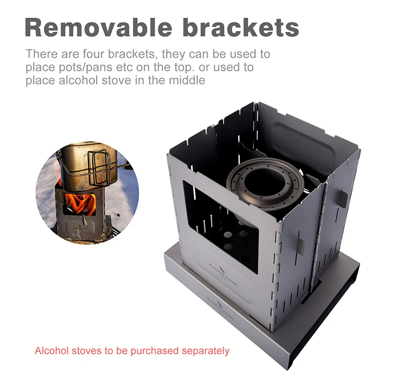 Boundless Voyage Outdoor Titanium Folding Wood Stove With Pot Bracket Camping Charcoal Burner Ti2010C UNIGEAR X DRAGON HORSE