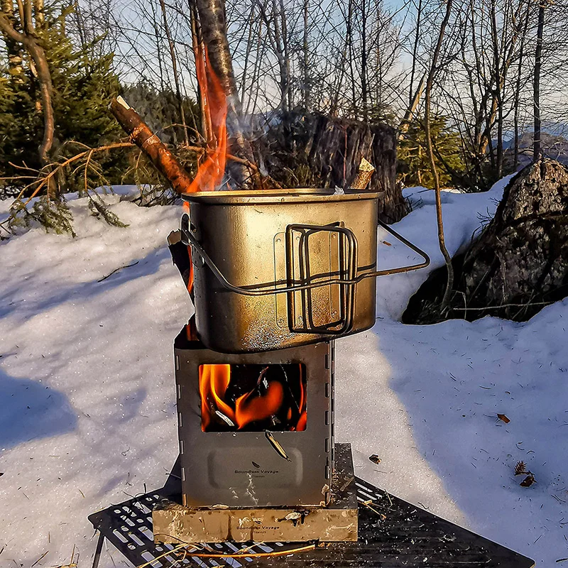 Boundless Voyage Outdoor Titanium Folding Wood Stove With Pot Bracket Camping Charcoal Burner Ti2010C UNIGEAR X DRAGON HORSE
