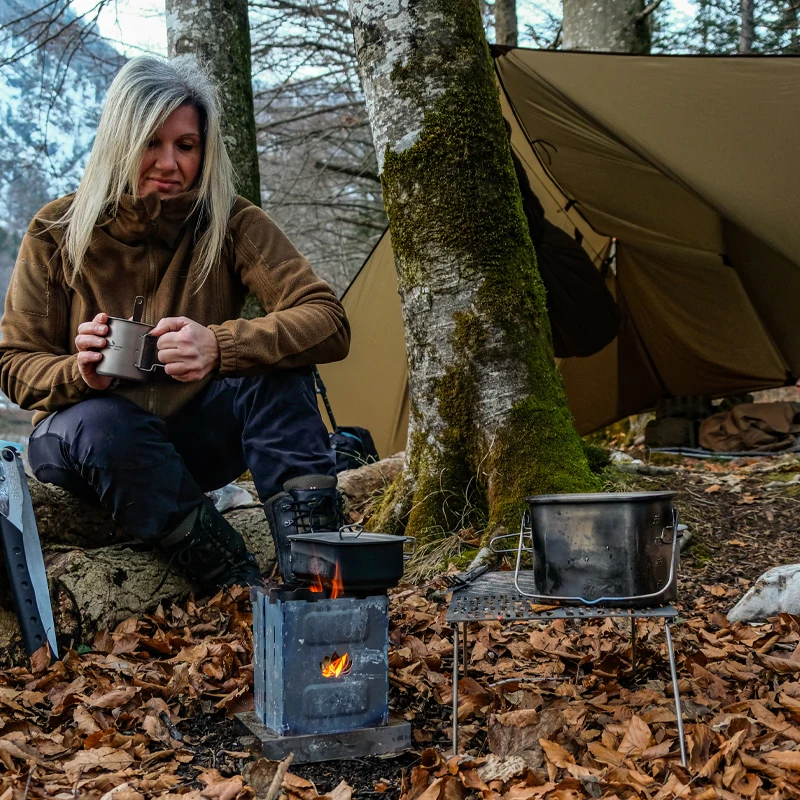 Boundless Voyage Outdoor Titanium Folding Wood Stove With Pot Bracket Camping Charcoal Burner Ti2010C UNIGEAR X DRAGON HORSE