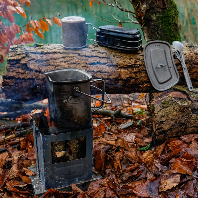 Boundless Voyage Outdoor Titanium Folding Wood Stove With Pot Bracket Camping Charcoal Burner Ti2010C UNIGEAR X DRAGON HORSE