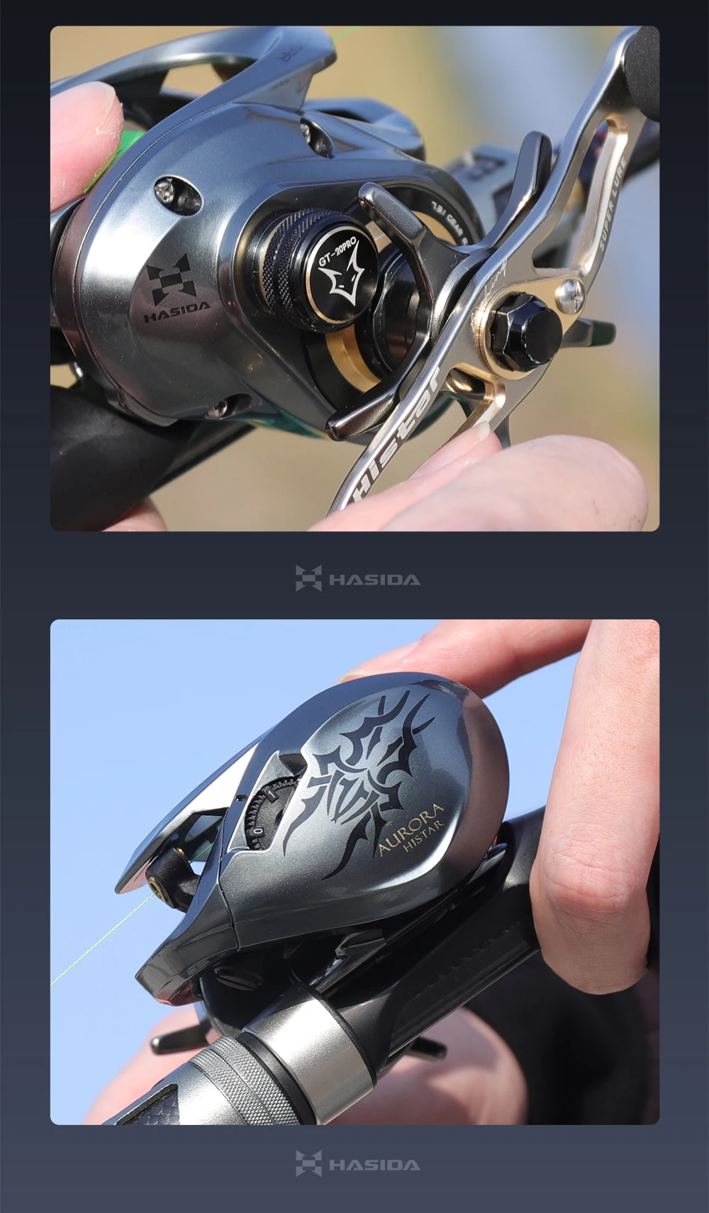HASIDA Aurora Metal PRO All-Metal Baitcasting Reel 8KG Max Drag Low Profile Long Casting Reel Dual Spool for Big Game Fishing