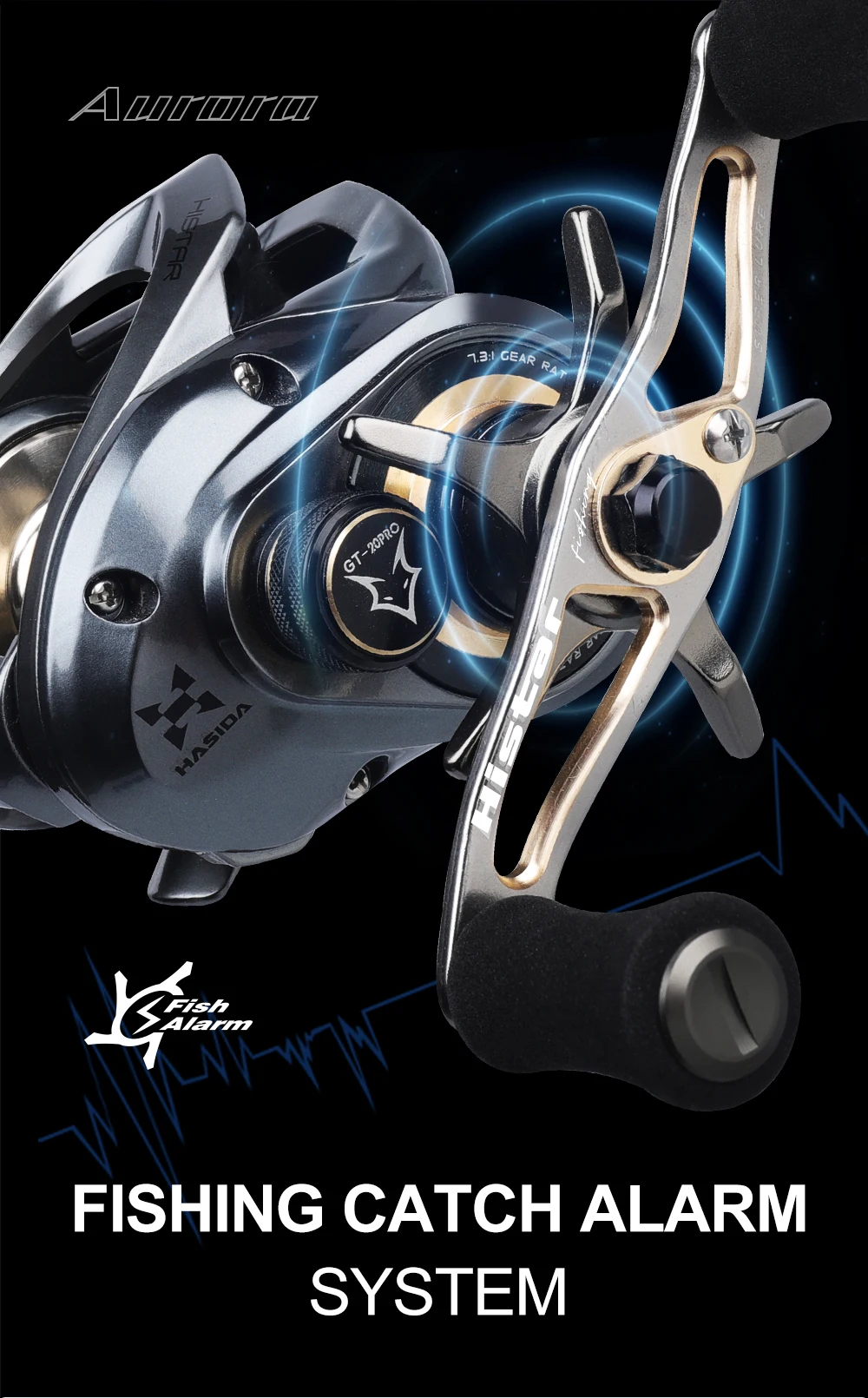 HASIDA Aurora Metal PRO All-Metal Baitcasting Reel 8KG Max Drag Low Profile Long Casting Reel Dual Spool for Big Game Fishing