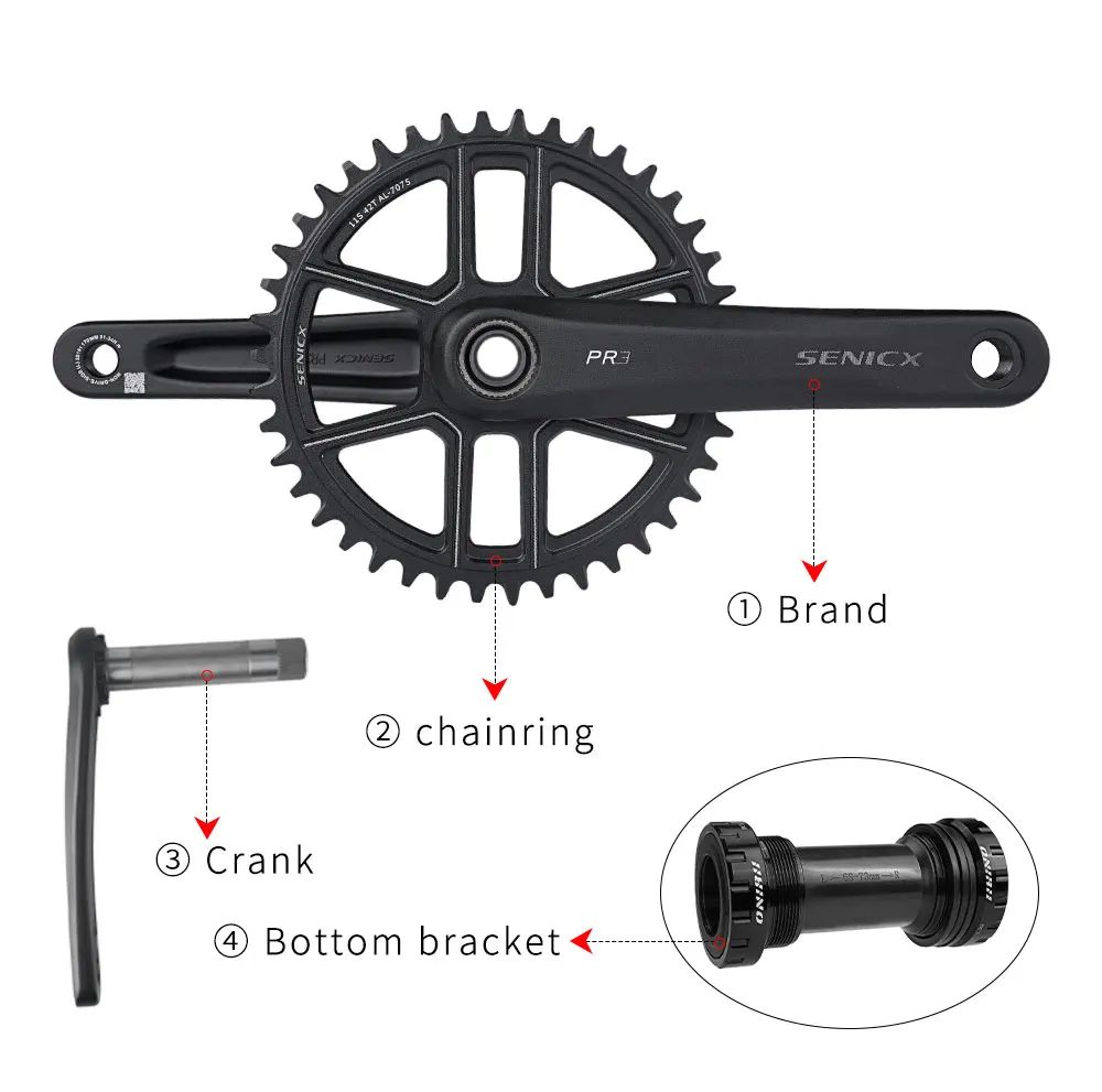 SENICX Chainwheel Gravel Bike PR3 165/170/172.5/175mm Crank with 24mm 40/42/44T Chainring for Gravel Folding Bike9 10 11 12S NEW