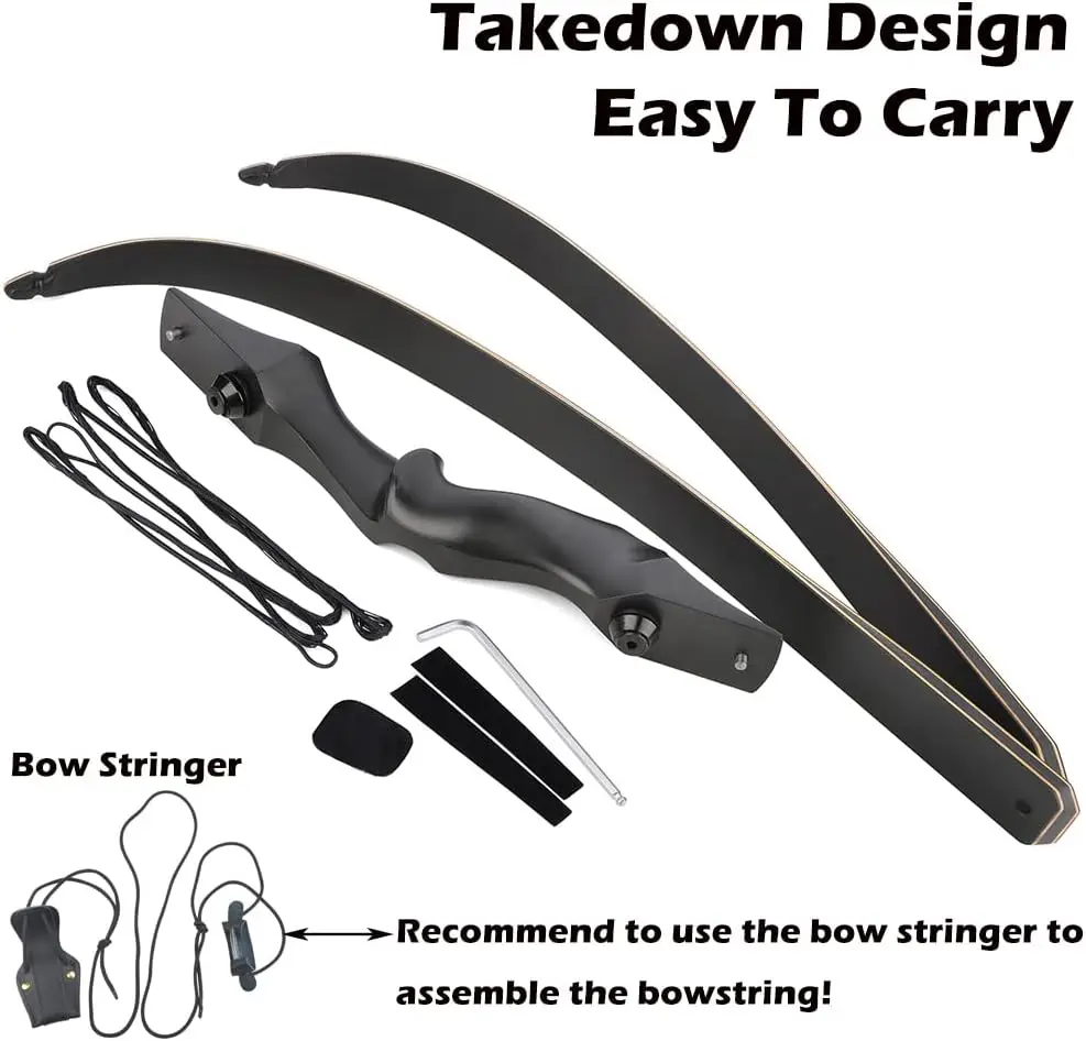 60 Inch Archery Takedown Recurve Bow F171A for Adults/Youth 30-60Lbs American Hunting Bow Magnesium Alloy Metal Right Handed