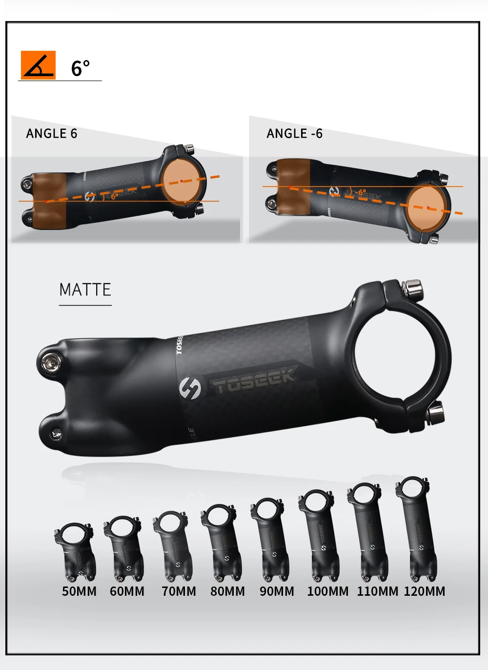 TOSEEK Bicycle Handlebar Stem 28.6-31.8mm Aluminum + Carbon Stem Angle6 17 Mtb Handlebar Stem MTB Stem Spare Parts For Bicycle