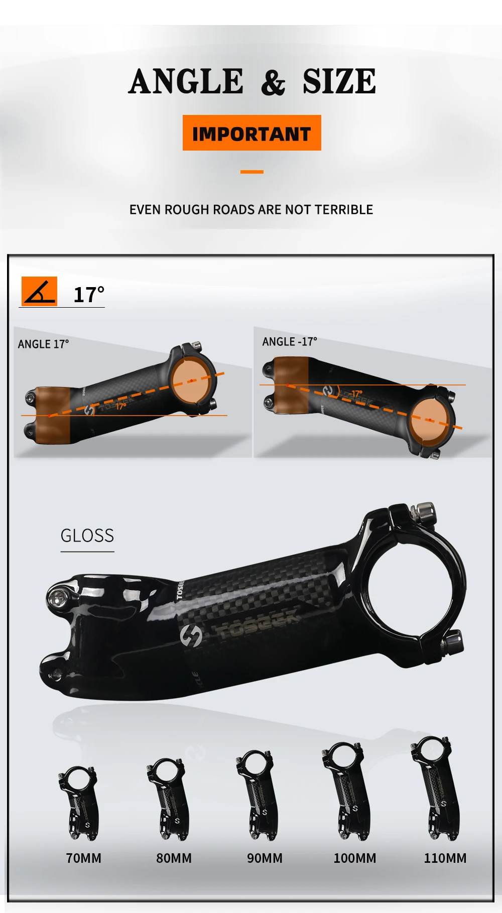 TOSEEK Bicycle Handlebar Stem 28.6-31.8mm Aluminum + Carbon Stem Angle6 17 Mtb Handlebar Stem MTB Stem Spare Parts For Bicycle