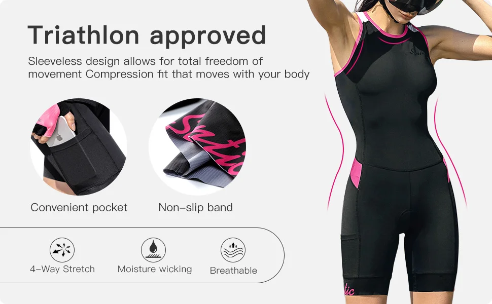 Santic Women's Triathlon Cycling Suits Sleeveless Sponge Padded Quick-Drying for Running Swimming
