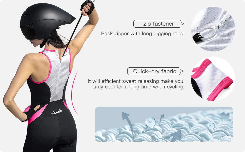 Santic Women's Triathlon Cycling Suits Sleeveless Sponge Padded Quick-Drying for Running Swimming