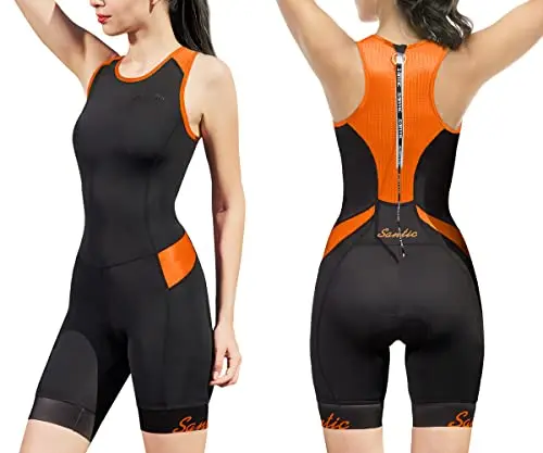 Santic Women's Triathlon Cycling Suits Sleeveless Sponge Padded Quick-Drying for Running Swimming