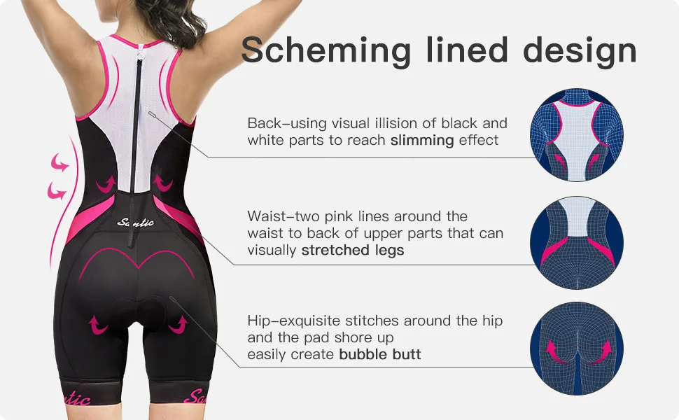 Santic Women's Triathlon Cycling Suits Sleeveless Sponge Padded Quick-Drying for Running Swimming