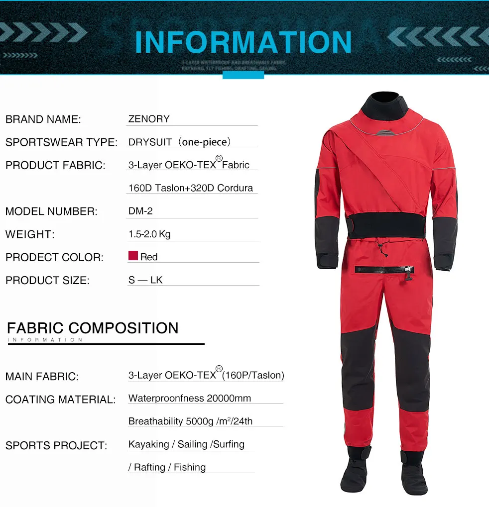 Men's Kayaking Breathable Dry Suit Surfing Fly Fishing Three-Layer Waterproof Fabric Neoprene Cuffs And Neckline Drysuit DM-2
