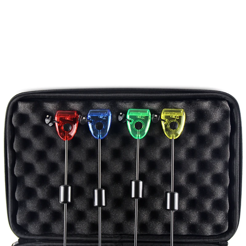 Fishing Swingers Set LED Illuminated Fishing Bite Indicator Fishing Tackle in Zipped Case Outdoor Swing Signal Receiver