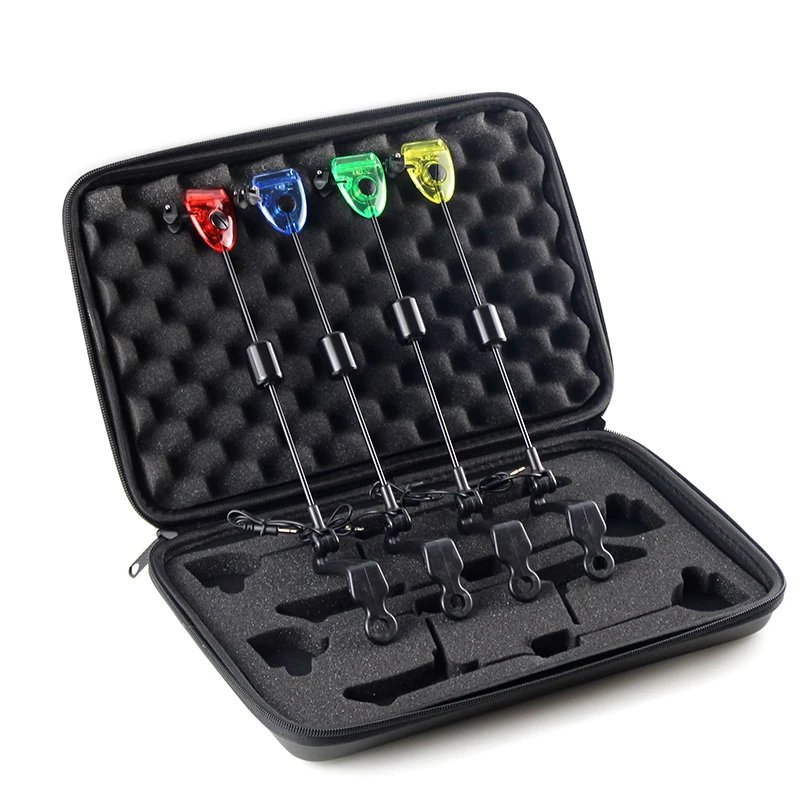 Fishing Swingers Set LED Illuminated Fishing Bite Indicator Fishing Tackle in Zipped Case Outdoor Swing Signal Receiver