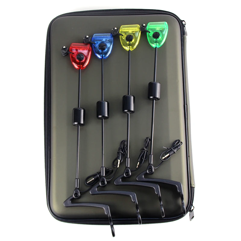 Fishing Swingers Set LED Illuminated Fishing Bite Indicator Fishing Tackle in Zipped Case Outdoor Swing Signal Receiver