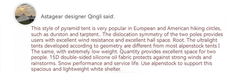 ASTA GEAR Yun Chuan 15D Double‑Sided Silicon‑Coated Nylon Tent, Rodless Double A Pyramid Ultralight Outdoor Tent for Camping Hik