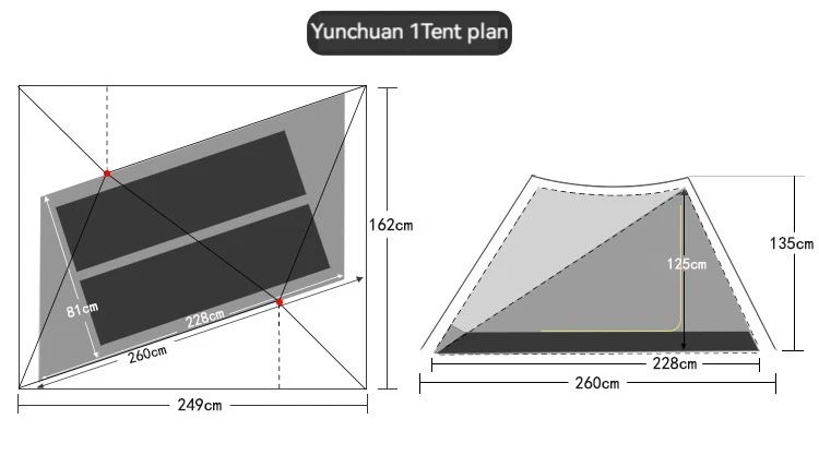 ASTA GEAR Yun Chuan 15D Double‑Sided Silicon‑Coated Nylon Tent, Rodless Double A Pyramid Ultralight Outdoor Tent for Camping Hik