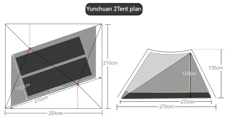 ASTA GEAR Yun Chuan 15D Double‑Sided Silicon‑Coated Nylon Tent, Rodless Double A Pyramid Ultralight Outdoor Tent for Camping Hik
