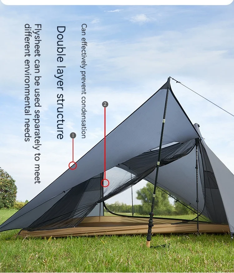 ASTA GEAR Yun Chuan 15D Double‑Sided Silicon‑Coated Nylon Tent, Rodless Double A Pyramid Ultralight Outdoor Tent for Camping Hik