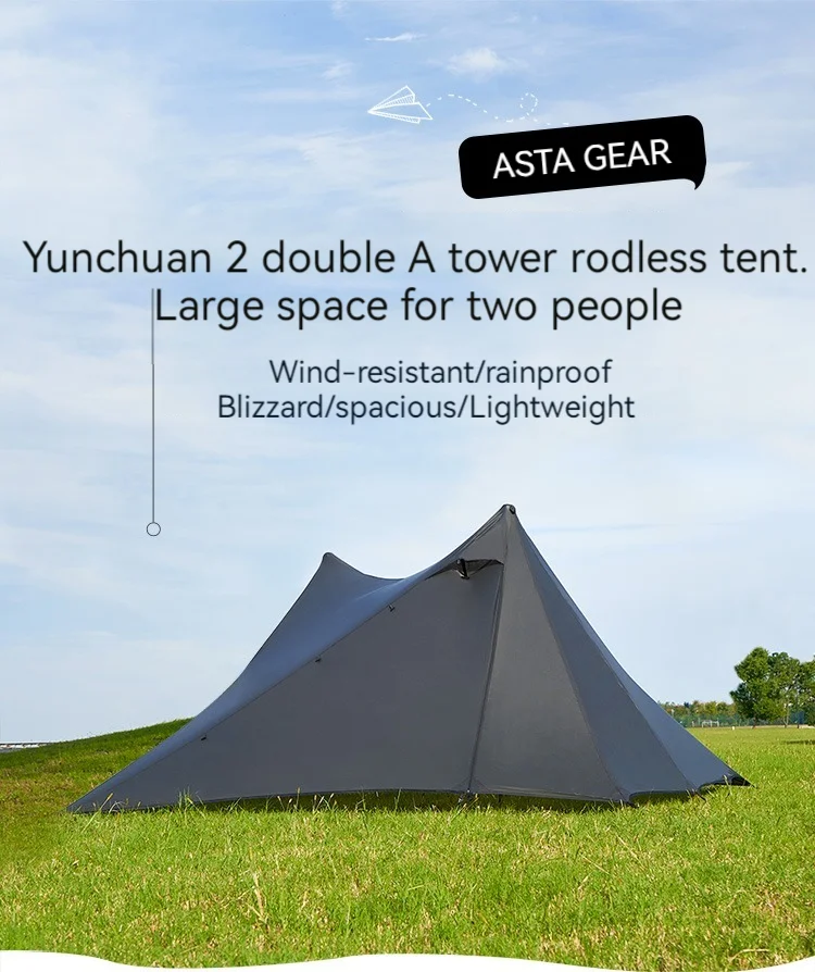 ASTA GEAR Yun Chuan 15D Double‑Sided Silicon‑Coated Nylon Tent, Rodless Double A Pyramid Ultralight Outdoor Tent for Camping Hik