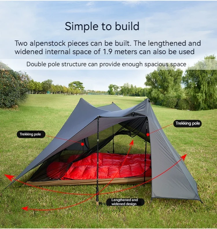 ASTA GEAR Yun Chuan 15D Double‑Sided Silicon‑Coated Nylon Tent, Rodless Double A Pyramid Ultralight Outdoor Tent for Camping Hik