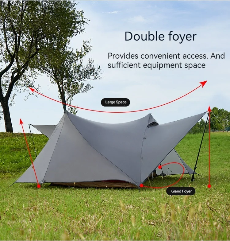 ASTA GEAR Yun Chuan 15D Double‑Sided Silicon‑Coated Nylon Tent, Rodless Double A Pyramid Ultralight Outdoor Tent for Camping Hik