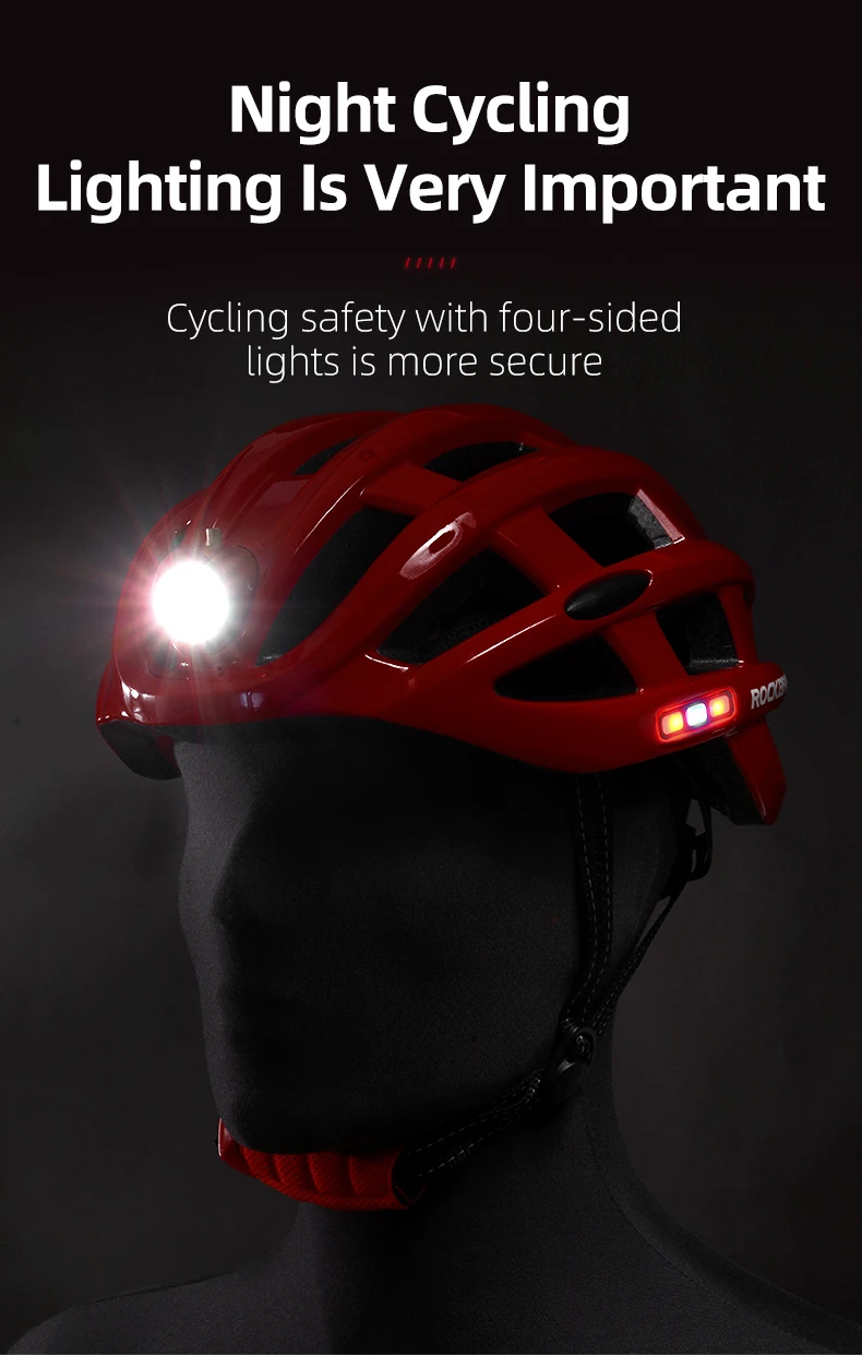 ROCKBROS Bicycle Helmet Cycling Helmet With LED Warning Light Ultralight Road Bike Helmet Electric Bicycle Helmet Sport Safe Hat
