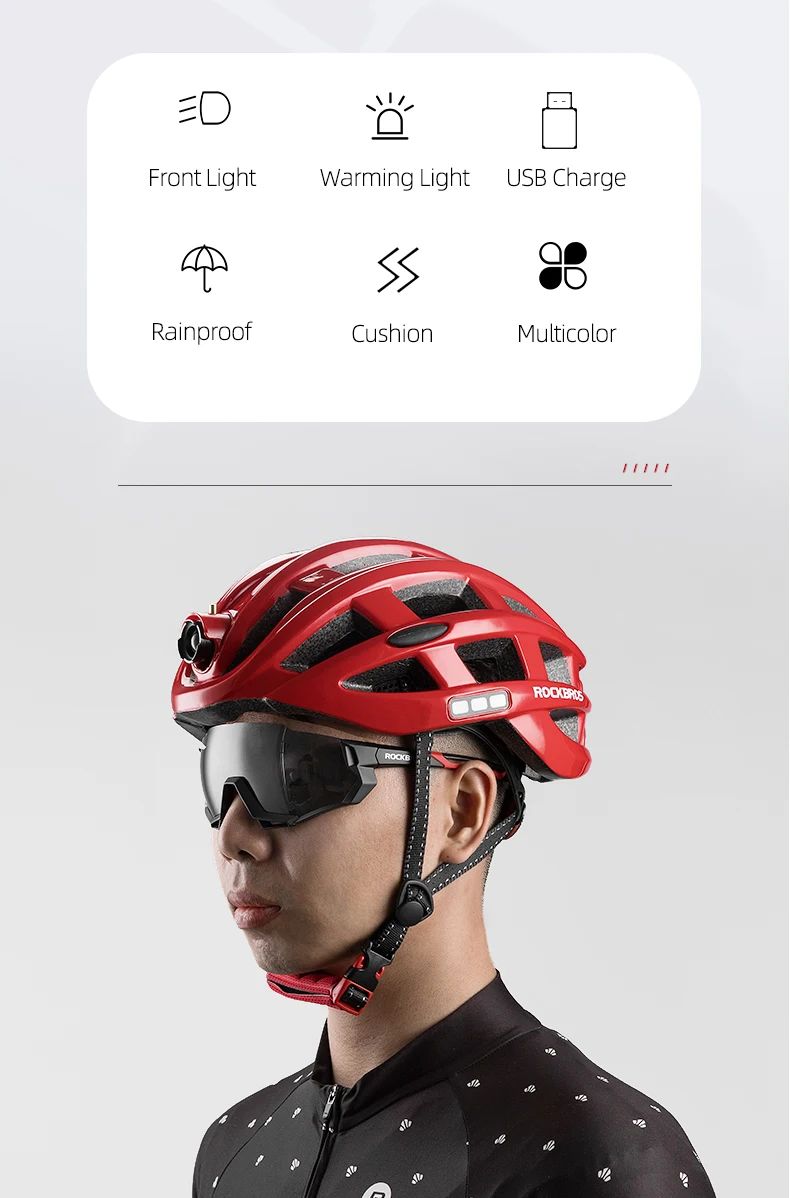 ROCKBROS Bicycle Helmet Cycling Helmet With LED Warning Light Ultralight Road Bike Helmet Electric Bicycle Helmet Sport Safe Hat
