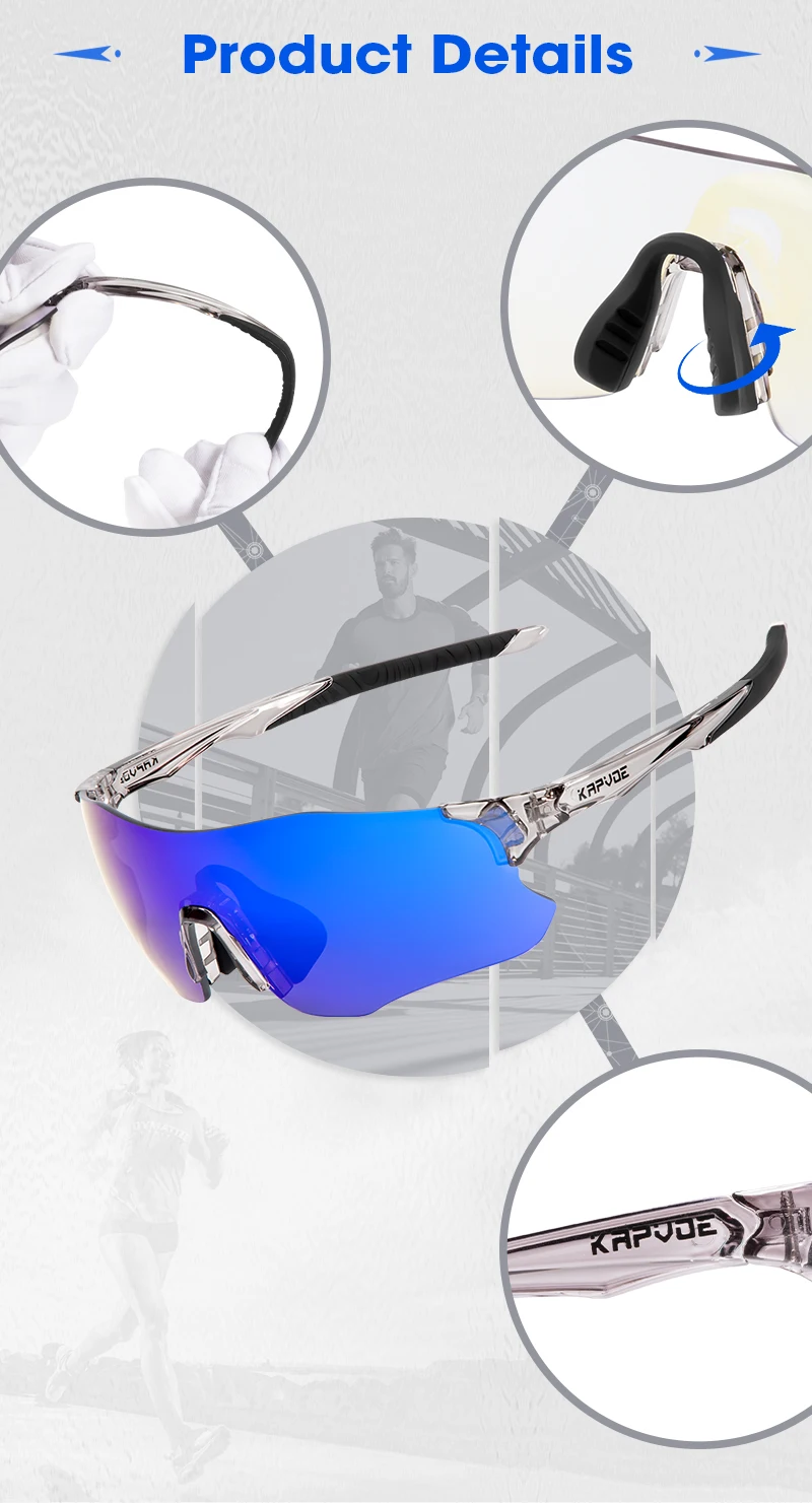 Kapvoe Purple Photochromic Running Sunglasses Outdoor Sports Bike Marathon Cycling Glasses Mountain Bicycle Goggles Eyewear